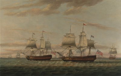Un indiaman e un due ponti a vela, detto essere Thomas Dumar, Esq. nella nave H.M. Portland Deliveri... da Thomas Luny